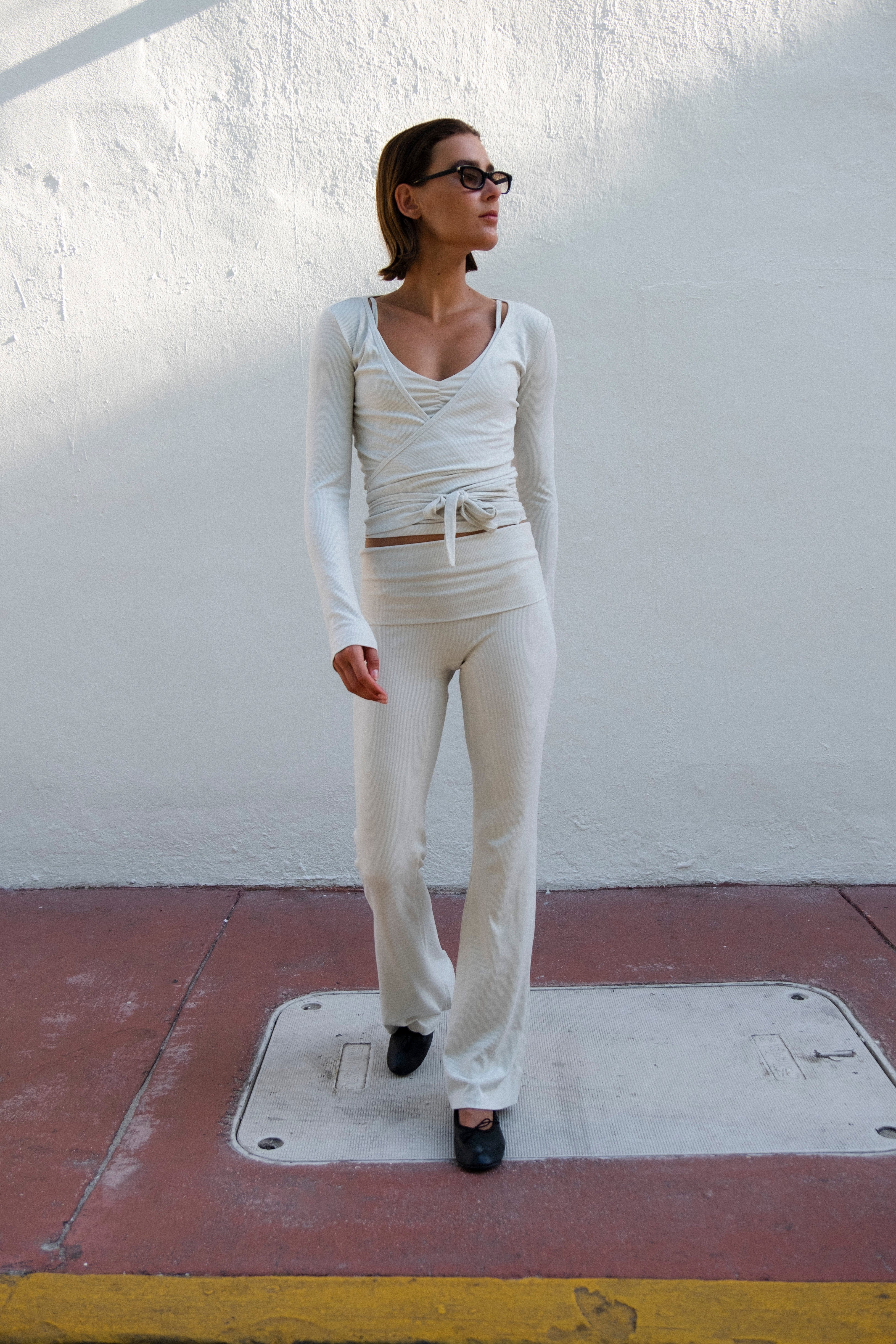 Rib Ballet Wrap Blouse - Vanilla - Image 6