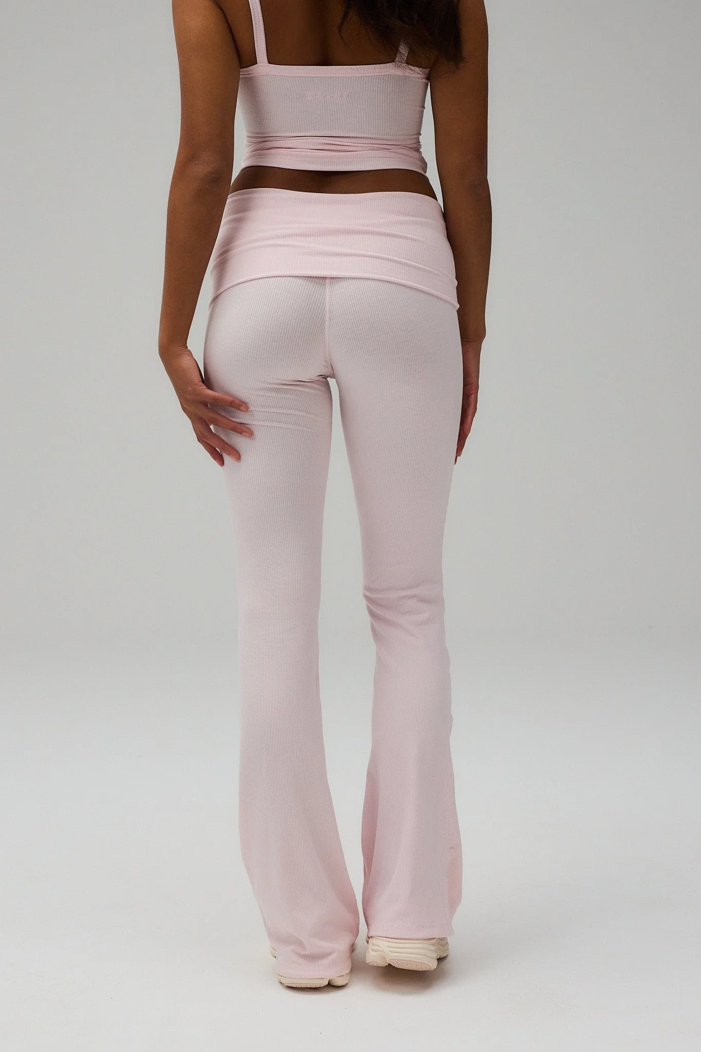 Rib Fold Over Pants - Soft Pink - Image 2