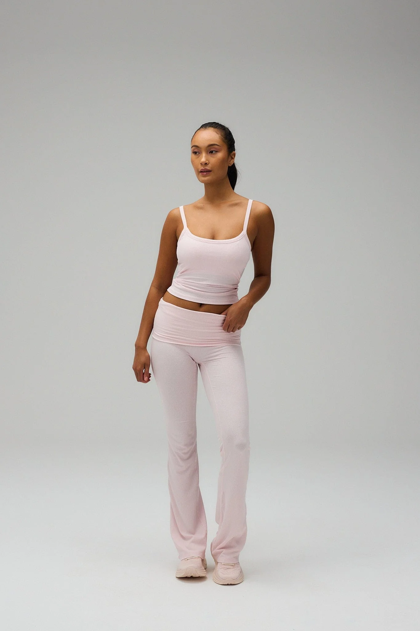 Rib Fold Over Pants - Soft Pink - Image 3