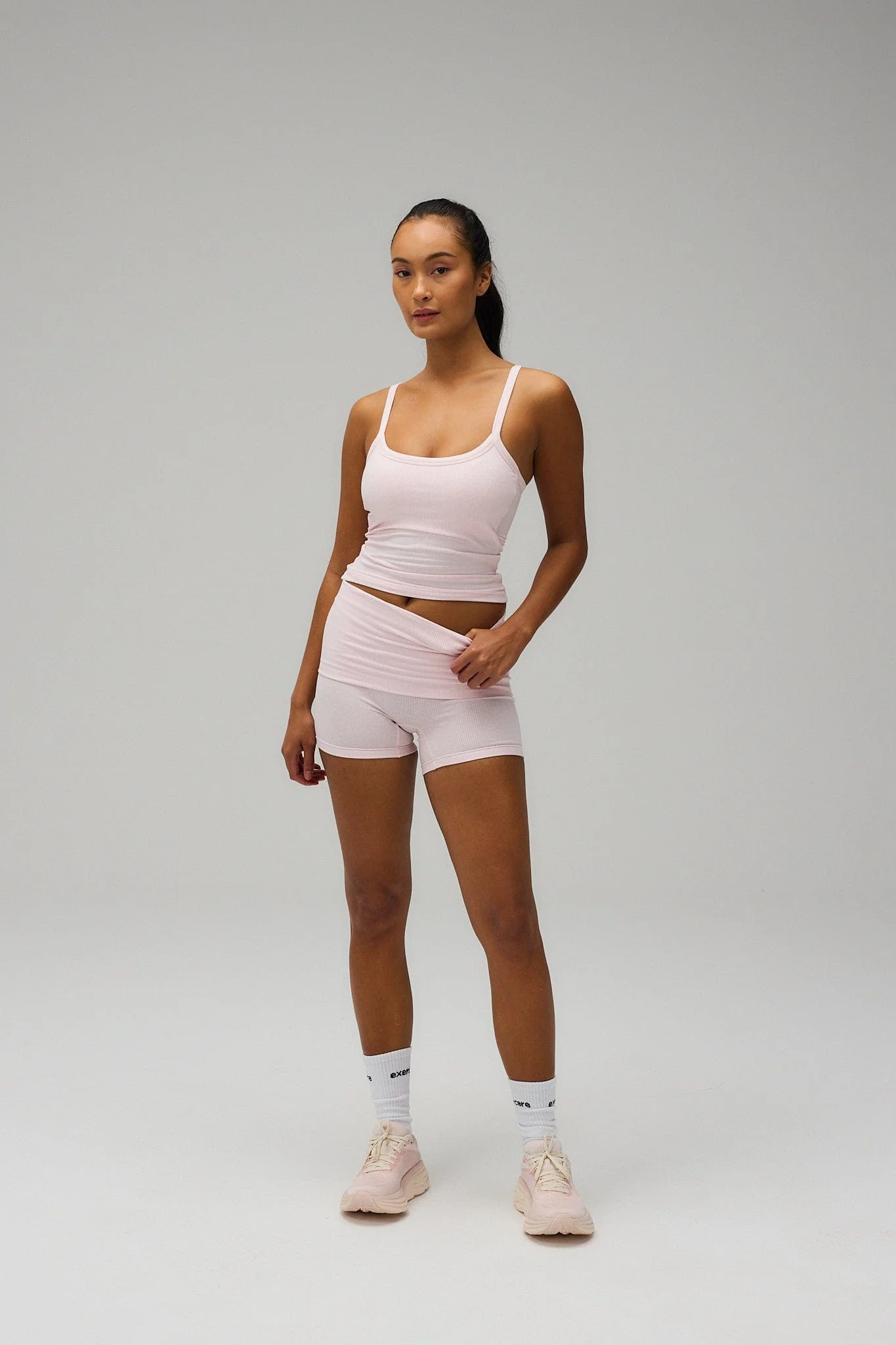 Rib Fold Over Shorts - Soft Pink